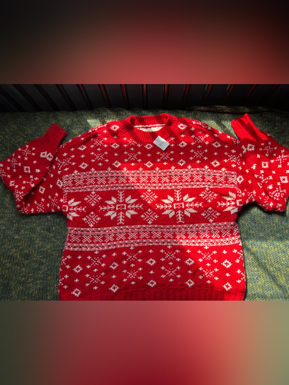 American Eagle Outfitters Red Fair Isle Crewneck Sweater